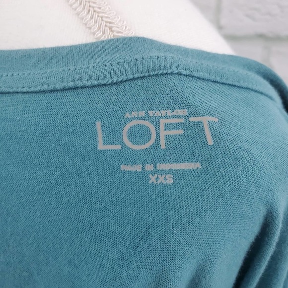 Ann Taylor Loft Ruffle Front Teal Tee Sz. XXS - Picture 3 of 7